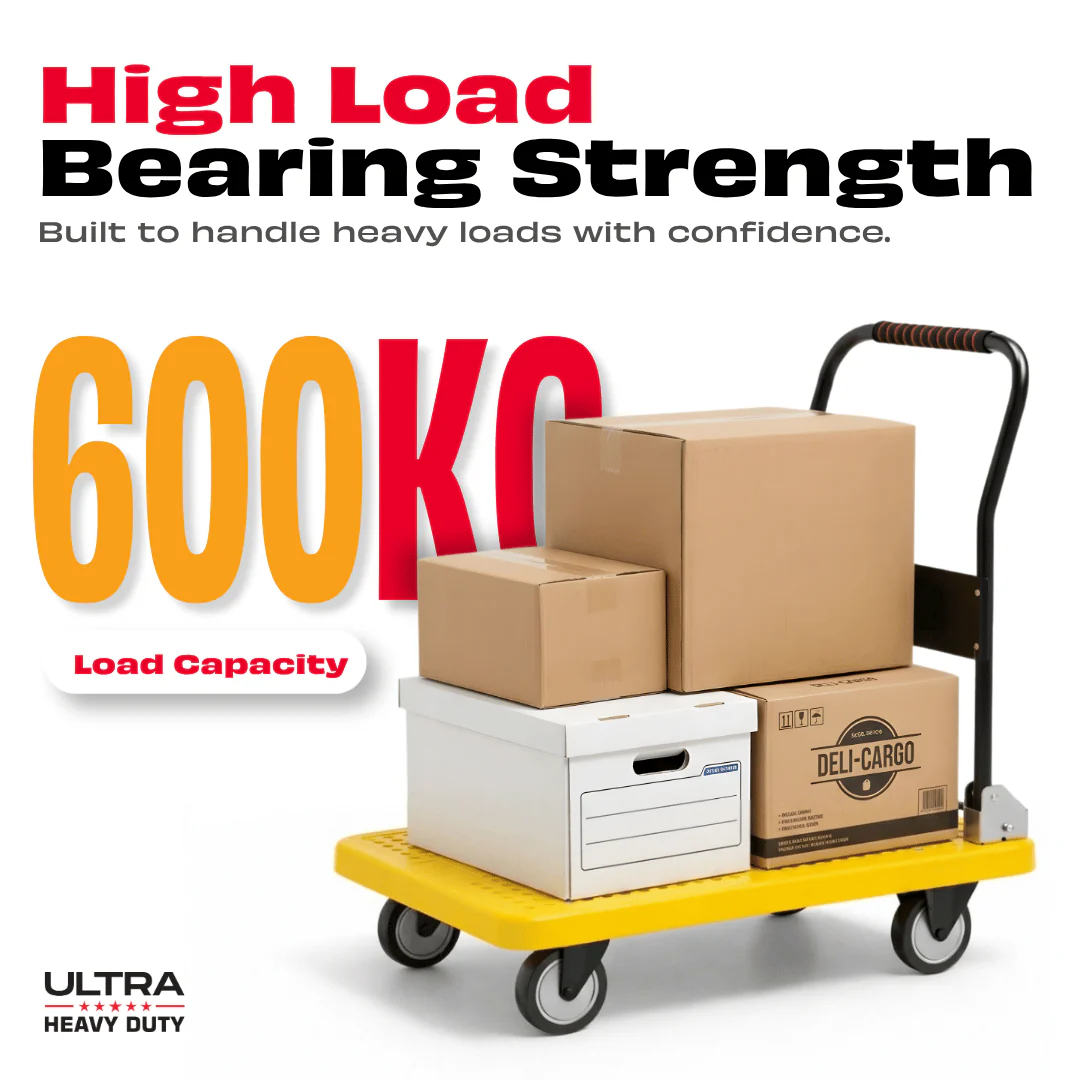 JPT Hand Truck Folding Trolley | 600kg Load Capacity with 5" Wheels, 90x60 cm Platform | Full Metal Pipe Frame for Extra Strength | Heavy Duty Material Handling Cart | Ultra Heavy Duty - Image 4