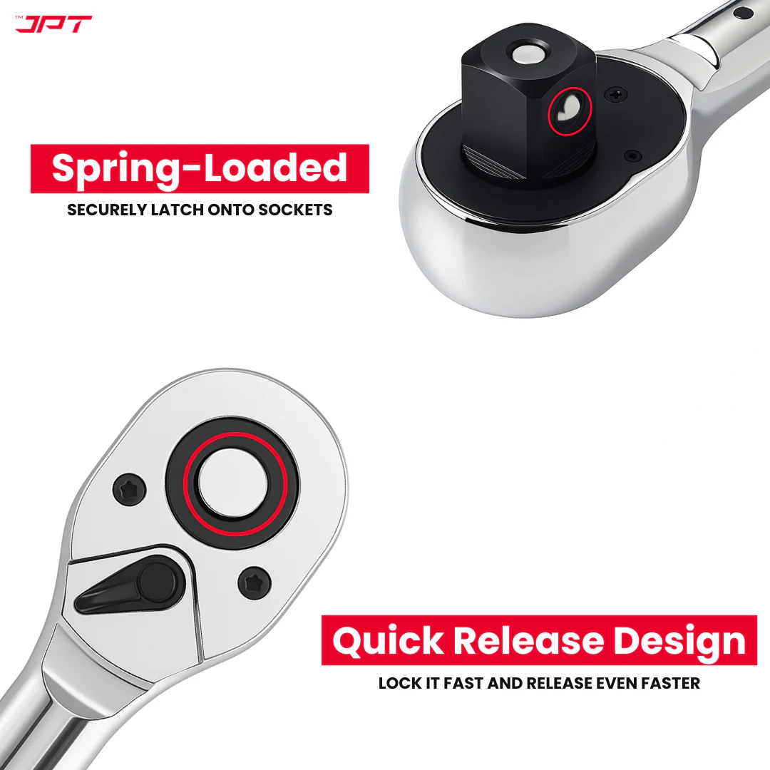 JPT Heavy-Duty 3/4" Ratchet Wrench | 24 Tooth Reversible Ratchet | Cr-V Steel Made | Ergonomic Handle | Quick Release Ratchet Wrench for Industries Maintenance, Auto Repair, Motorcycles, and Electric Vehicles - Image 4