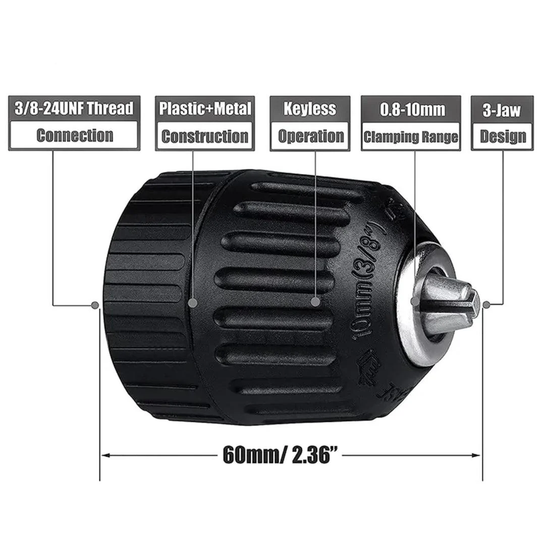 JPT Heavy Duty 10MM Clamping Capacity Keyless Drill Chuck | 3/8-24UNF Mount for Forward and Reverse Cordless & Electric Drill Machine - Image 4