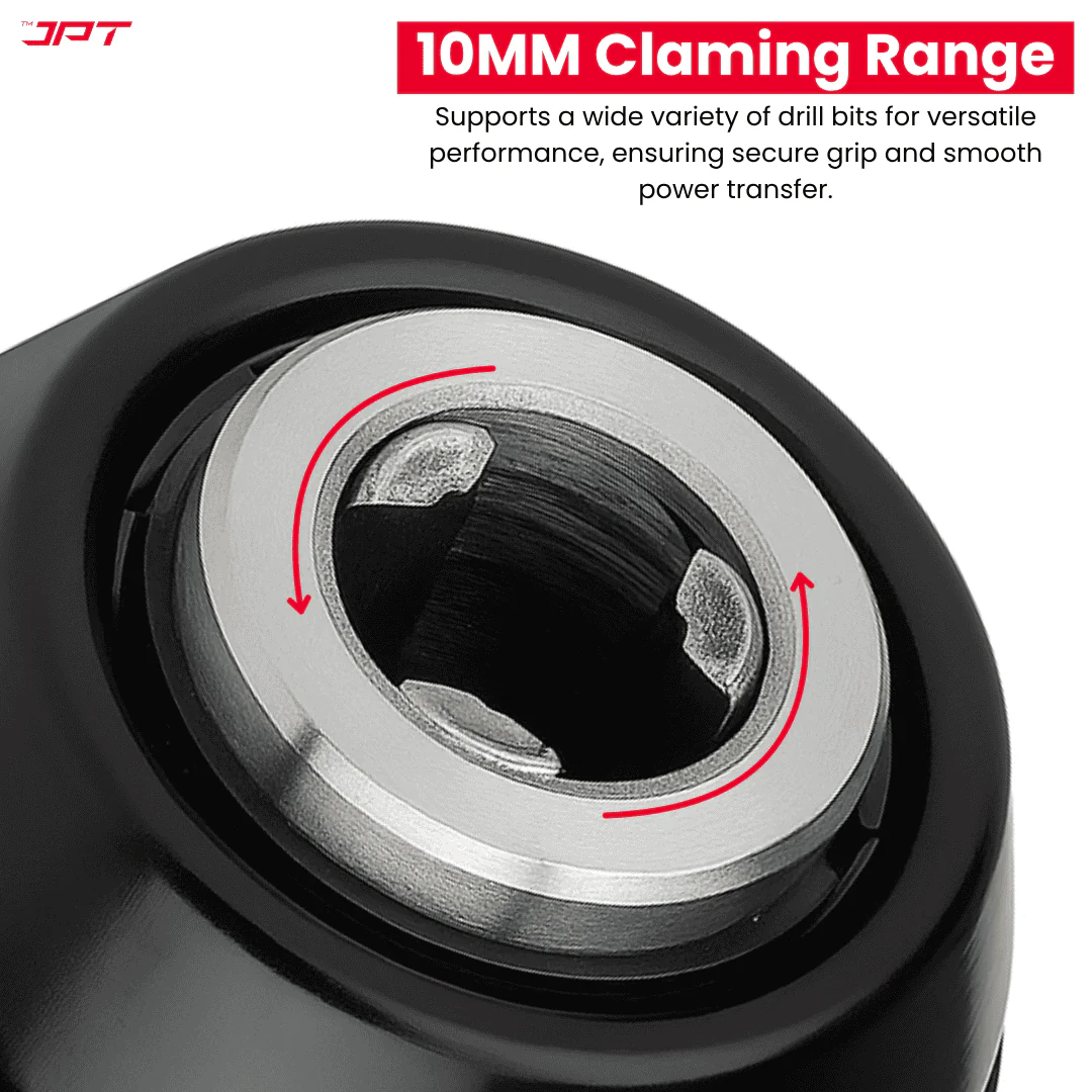 JPT Heavy-Duty 10MM Metal Keyless Drill Chuck | 3/8‑24UNF Mount | Gear Shaped 3 Jaws | Durable Metal Casing | Self-Locking Chuck | Use in Wood, Metal, and DIY Tasks - Image 4