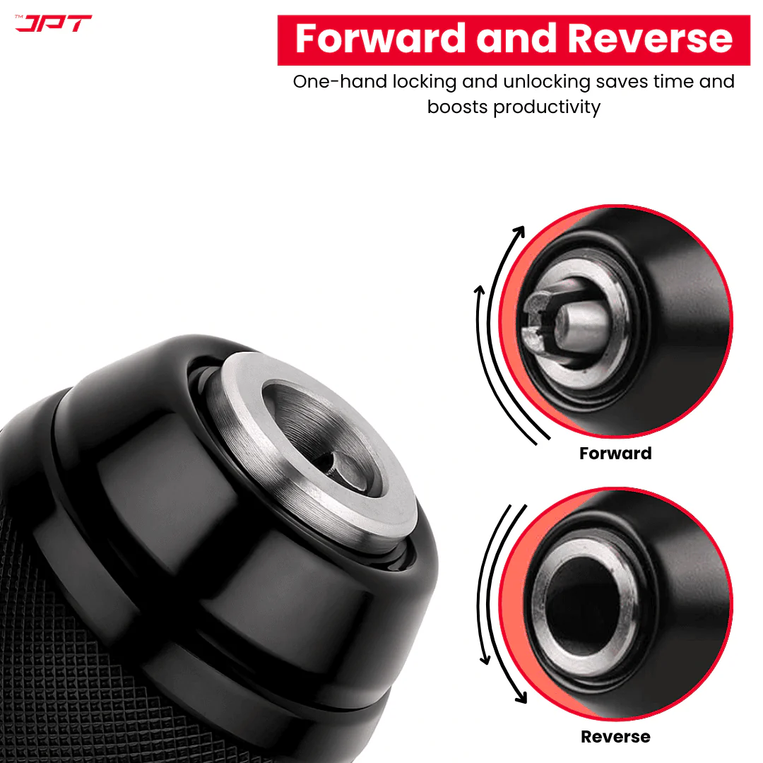 JPT Heavy-Duty 10MM Metal Keyless Drill Chuck | 3/8‑24UNF Mount | Gear Shaped 3 Jaws | Durable Metal Casing | Self-Locking Chuck | Use in Wood, Metal, and DIY Tasks - Image 6