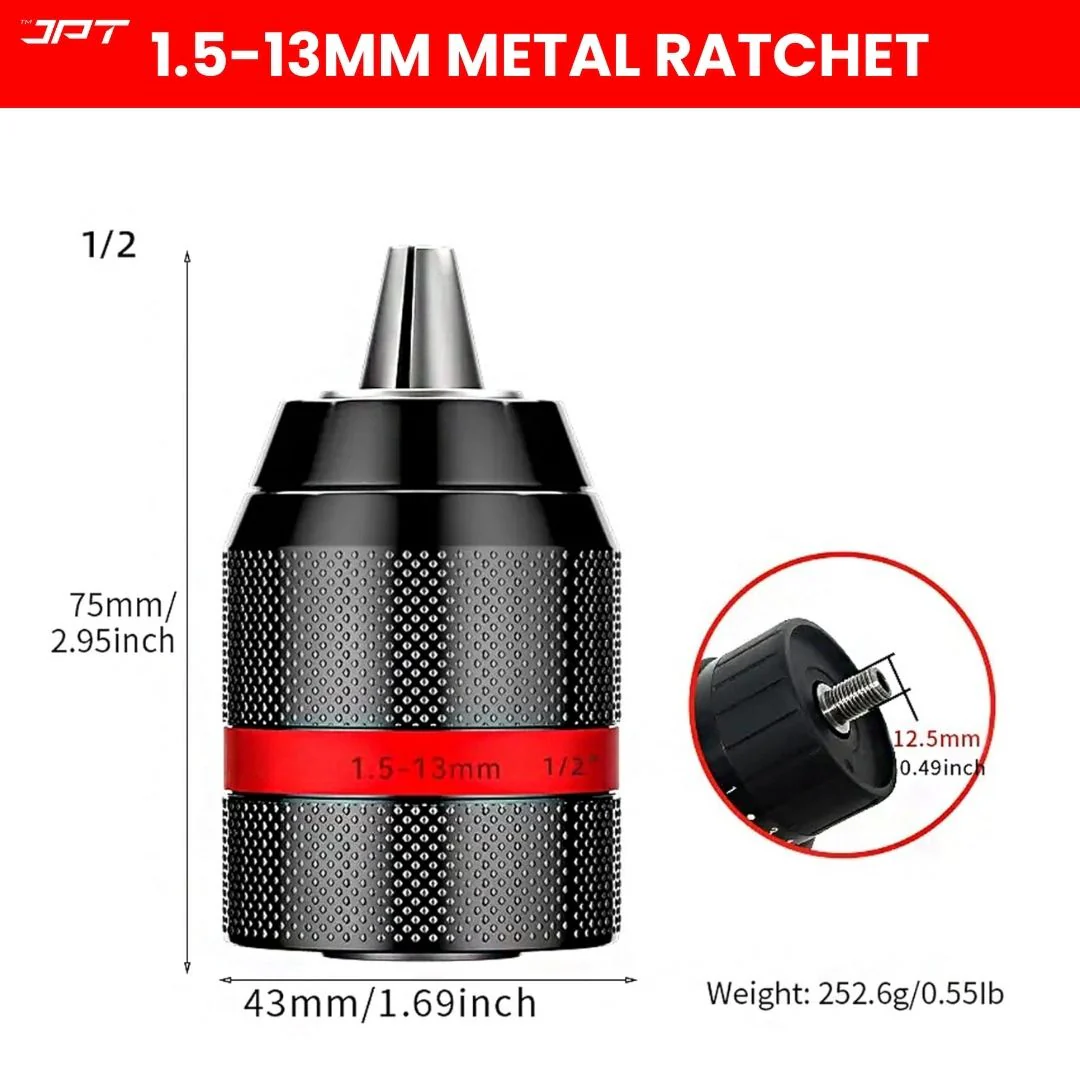 JPT Heavy-Duty 1.5-13mm Keyless Metal Drill Chuck | 1/2-20UNF Thread for 13MM Electric & Cordless Drill Machine - Image 6