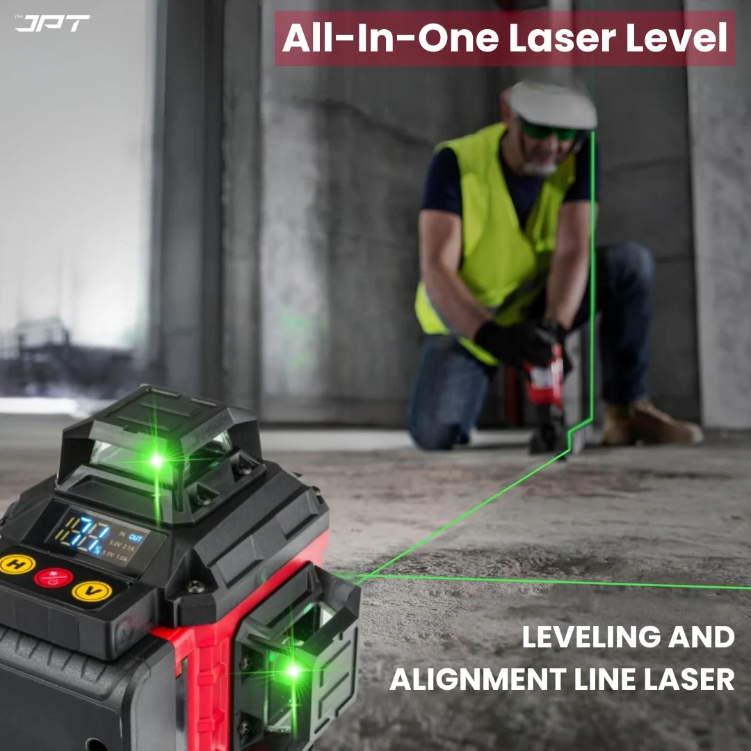 JPT Heavy-Duty 4D 16x Laser Level Machine | 4 x 360° Green Cross Line Laser Level | Adjustable Brightness & Remote Control | 4D Vertical/ Horizontal Line for Construction, Renovation, Floor Tiling, ETC - Image 5