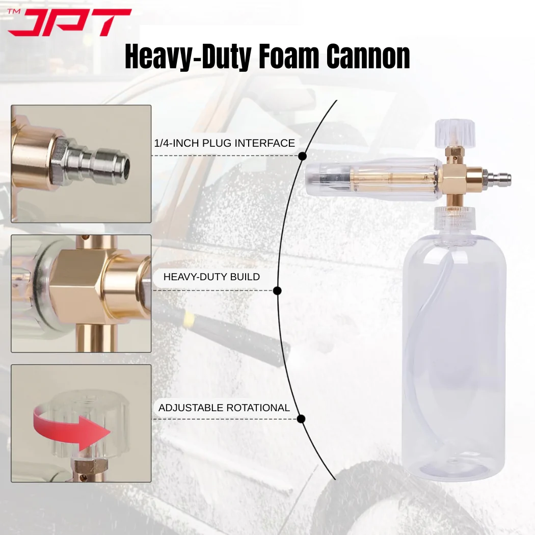 JPT Heavy-Duty Snow Foam Cannon | 70Bar Power | 3000PSI Pressure | Adjustable Nozzle | 1.1mm Orifice | 1-Litre Capacity | 1/4" Quick Connector Included - Image 4