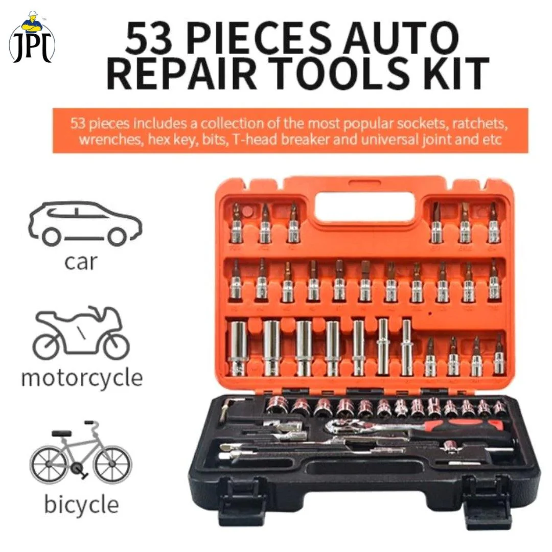 JPT Heavy Duty Professional 53-Piece Hand Tools Kit | Ratchet and Socket Wrench Sets | 53 in 1 Repair Tool for Cars, Motorcycles and Bicycles - Image 4