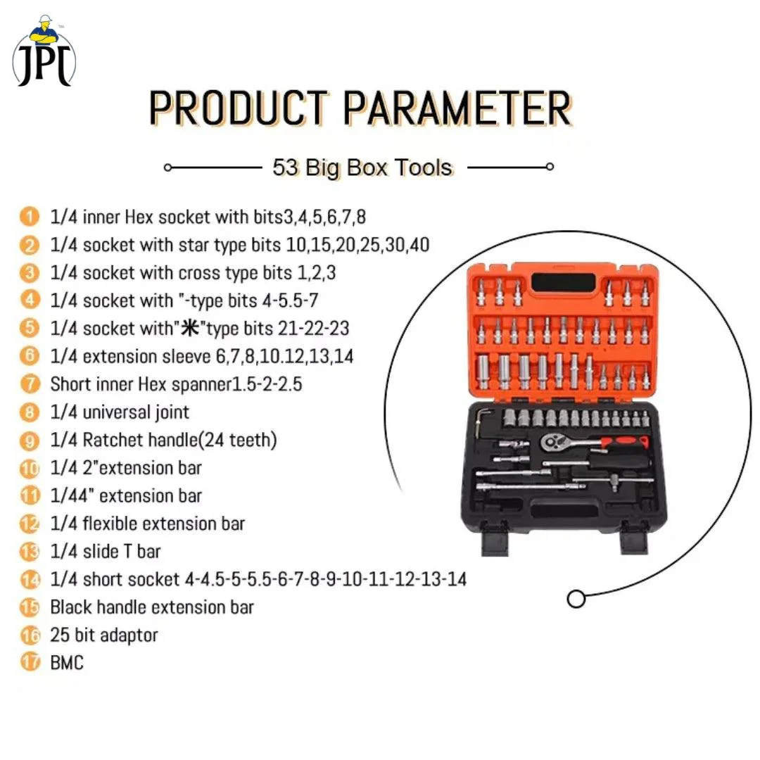 JPT Heavy Duty Professional 53-Piece Hand Tools Kit | Ratchet and Socket Wrench Sets | 53 in 1 Repair Tool for Cars, Motorcycles and Bicycles - Image 9