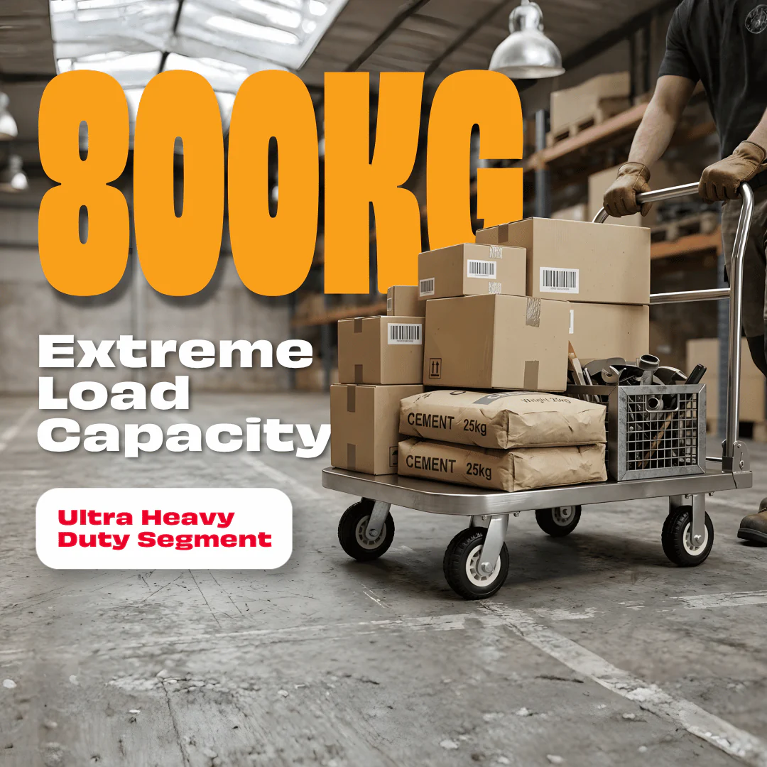 JPT Heavy Duty Steel Metal Platform Trolley | 800kg Capacity with Reinforced Pipe Frame | 90x60 cm Platform | 6” Rubber Wheels | Industrial Warehouse Cart - Image 4