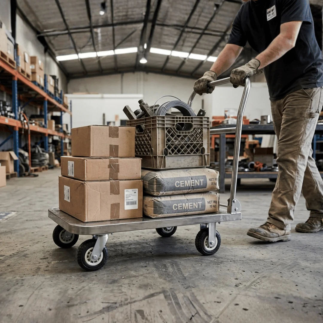 JPT Heavy Duty Steel Metal Platform Trolley | 800kg Capacity with Reinforced Pipe Frame | 90x60 cm Platform | 6” Rubber Wheels | Industrial Warehouse Cart - Image 7