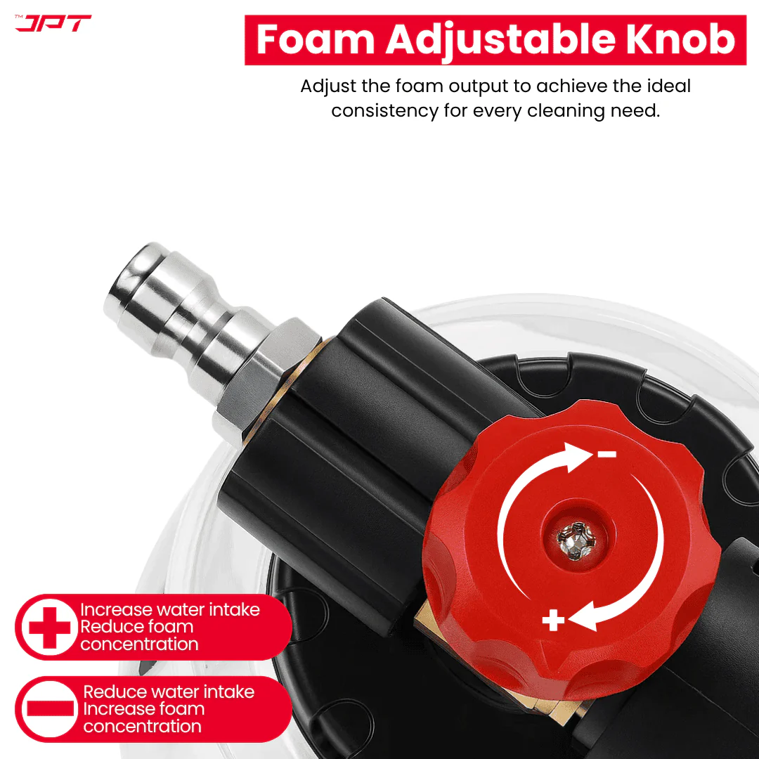 JPT Heavy-Duty Pro Foam Cannon | Solid Brass Head | 70 Bar Power & 4000 PSI Pressure | 1.1 mm Orifice | 1-Litre Transparent Bottle | Adjustable Spray Nozzle & Knob - Image 4