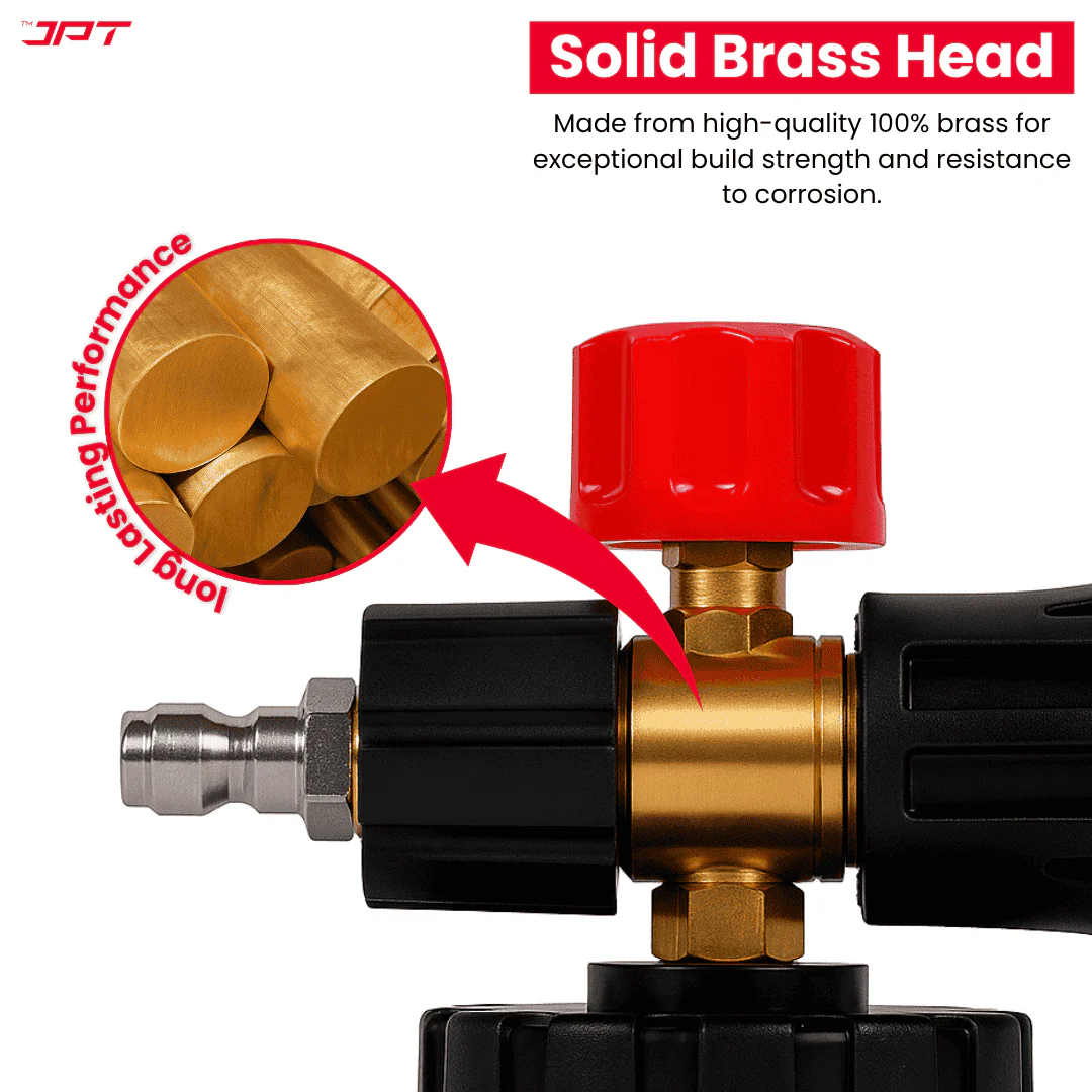 JPT Heavy-Duty Pro Foam Cannon | Solid Brass Head | 70 Bar Power & 4000 PSI Pressure | 1.1 mm Orifice | 1-Litre Transparent Bottle | Adjustable Spray Nozzle & Knob - Image 5