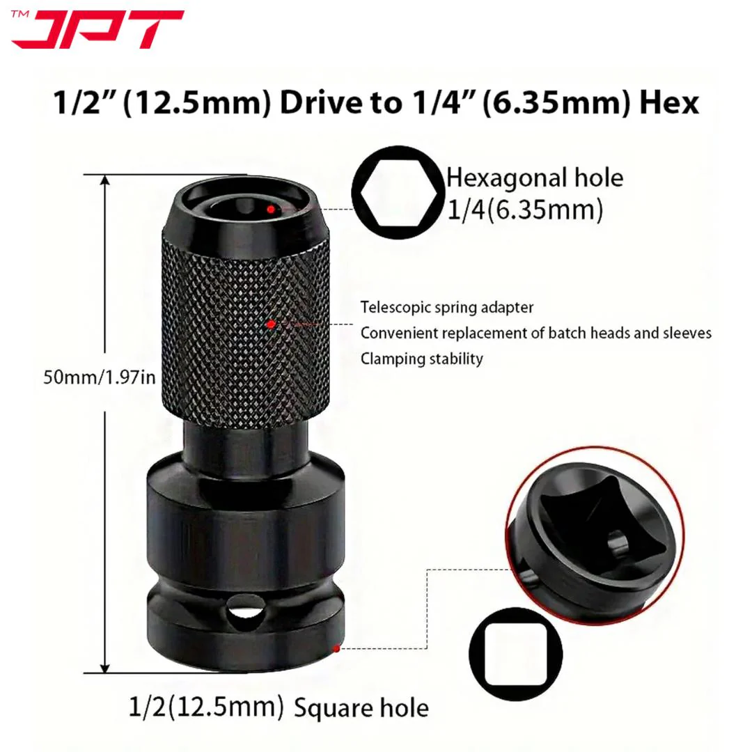 JPT 1/2-Inch Square Drive to 1/4-Inch Hex Socket Adapter | Impact wrench To Drill Machine Converter | Quick Release Chuck Converter for Impact Wrench - Image 5