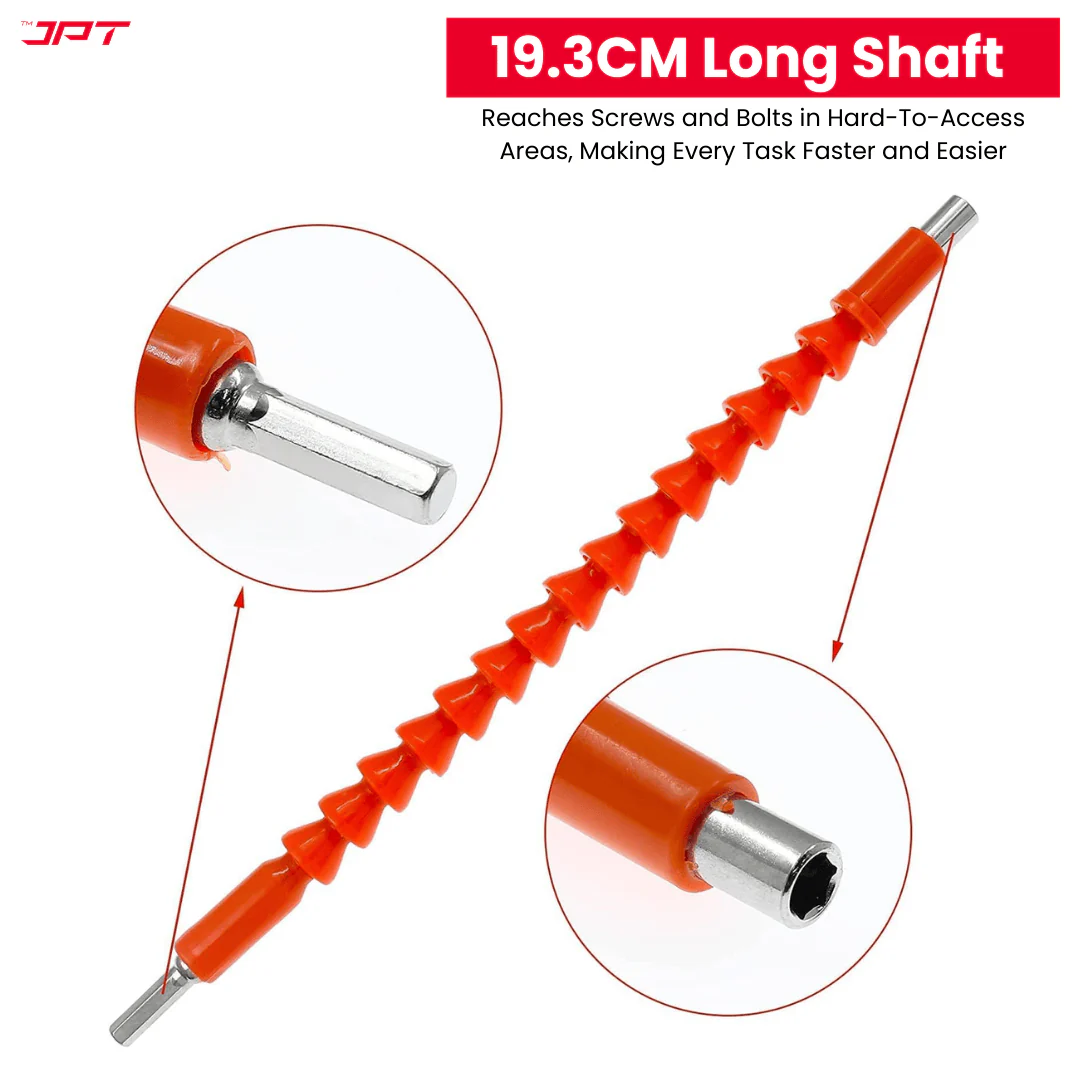 JPT 7.5-inch Long Flexible Drill Bit Extension | Hex Soft Shaft Extension for Screwdrivers & Drills | Bendable, Rotatable, and Flexible Shaft for Tight Spaces, Furniture, Electrical & Computer Repairs - Image 4