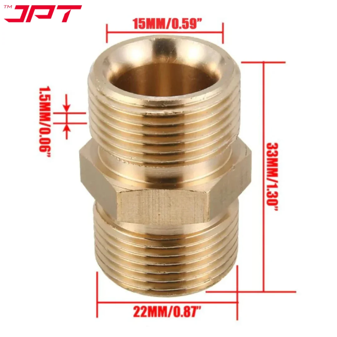 JPT Heavy Duty M22-15mm Metric Male Thread Fitting | Solid Brass Build | Withstand 5000 PSI Pressure | Pressure Washer Hose Extension Coupler - Image 4