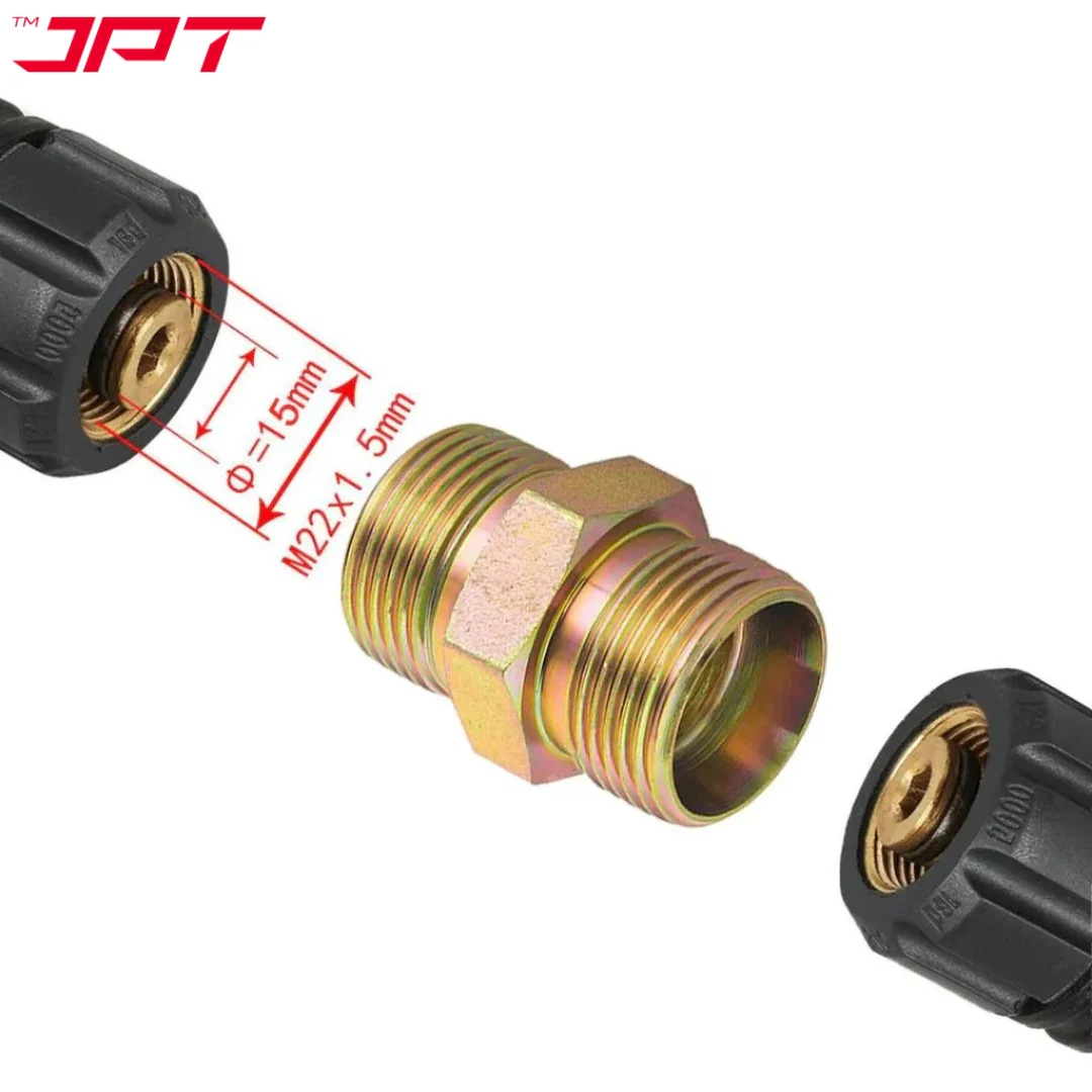 JPT Heavy Duty M22-15mm Metric Male Thread Fitting | Solid Brass Build | Withstand 5000 PSI Pressure | Pressure Washer Hose Extension Coupler - Image 6