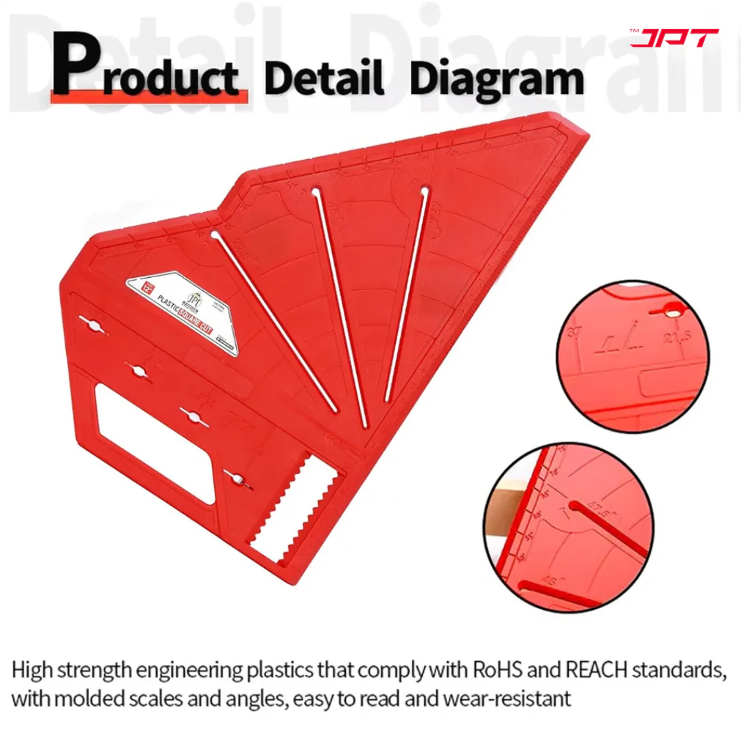 JPT 22.5°, 45°, 67.5° Multi-Angle Measuring Carpenter Square Marking Tool | ABS Plastic Build | High Precision Angle Guide | Built-in Pencil Holder | For Carpentry, Woodworking, Construction - Image 6