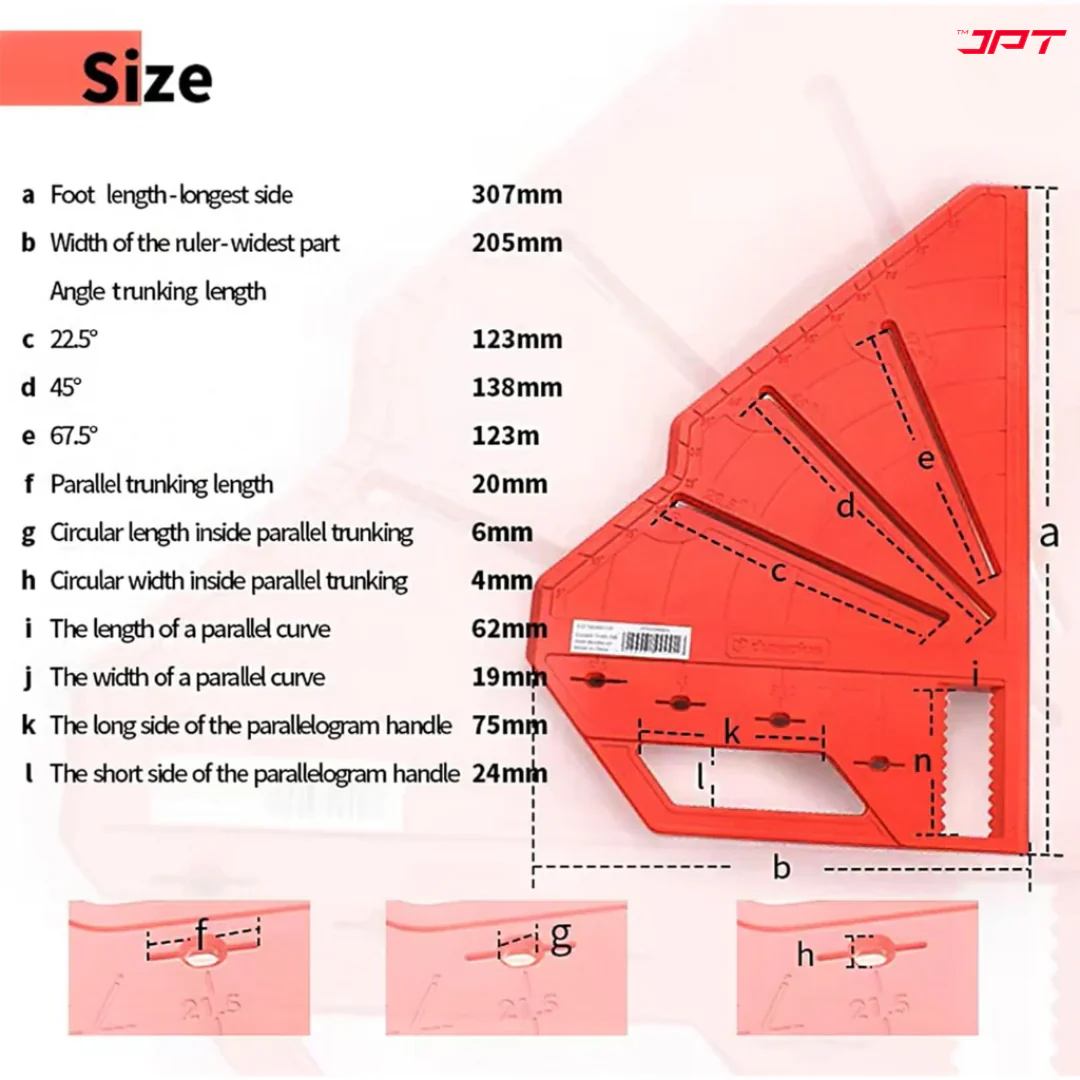 JPT 22.5°, 45°, 67.5° Multi-Angle Measuring Carpenter Square Marking Tool | ABS Plastic Build | High Precision Angle Guide | Built-in Pencil Holder | For Carpentry, Woodworking, Construction - Image 7