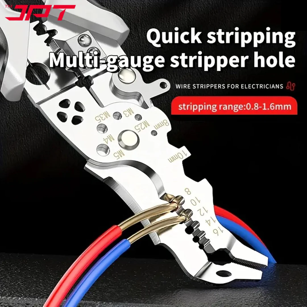 JPT Heavy-Duty Multi-Function Wire Stripper & Crimper Tool | Chrome Vanadium Steel Build | Ergonomic TPR Grip | Precision Electrical Wire Cutter & Terminal Crimping Tool - Image 2