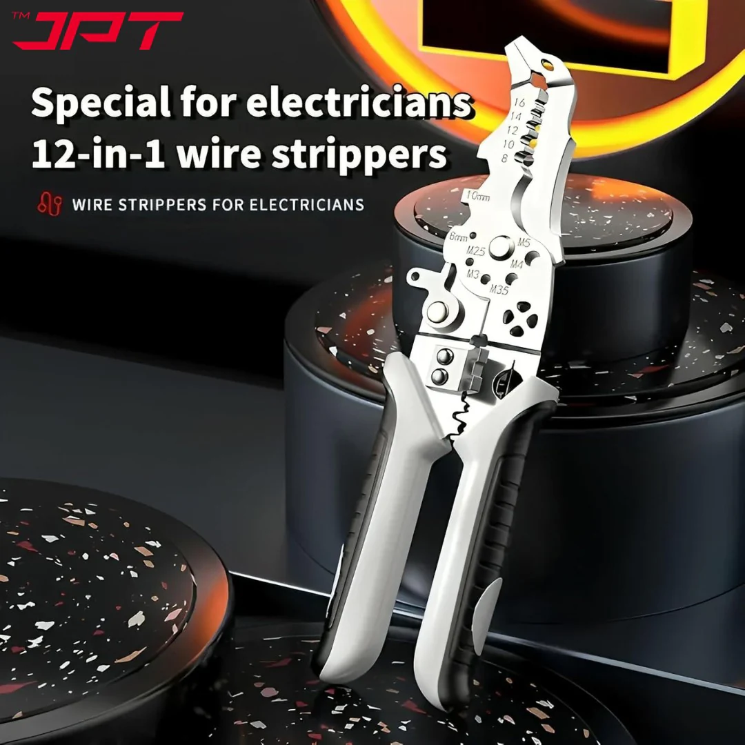 JPT Heavy-Duty Multi-Function Wire Stripper & Crimper Tool | Chrome Vanadium Steel Build | Ergonomic TPR Grip | Precision Electrical Wire Cutter & Terminal Crimping Tool - Image 4