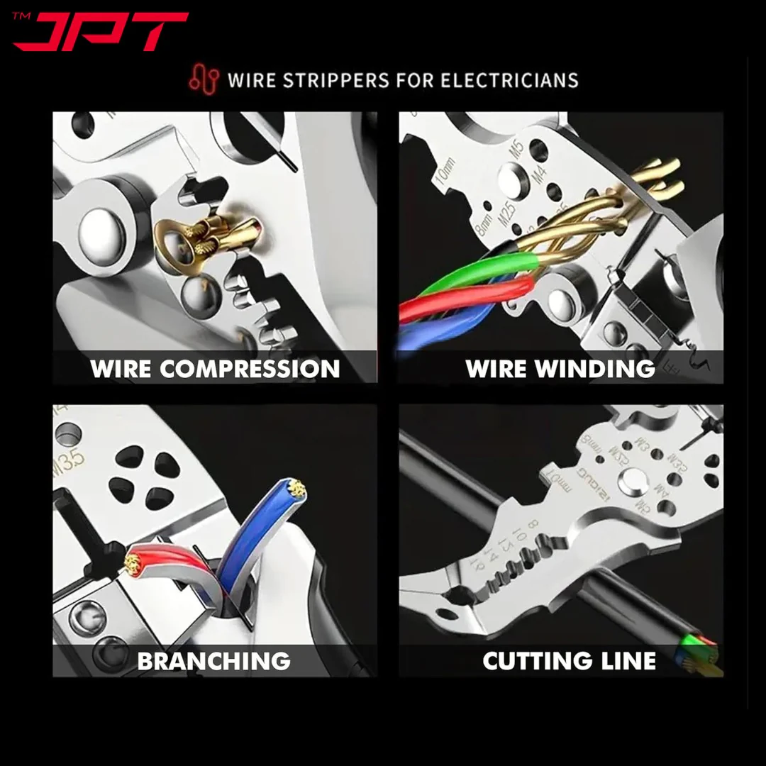 JPT Heavy-Duty Multi-Function Wire Stripper & Crimper Tool | Chrome Vanadium Steel Build | Ergonomic TPR Grip | Precision Electrical Wire Cutter & Terminal Crimping Tool - Image 8