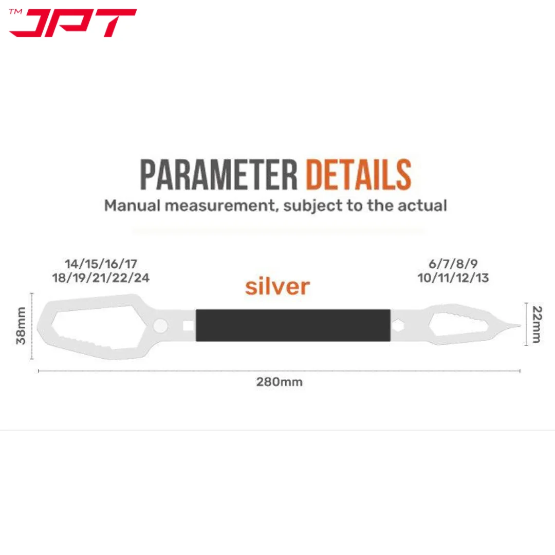JPT Multifunction Double Head Sink Wrench | Slotted Screwdriver, Crow Bar, Survival Hammer Function | Double-ended Adjustable Wrench Tool | Suitable for 6-13mm Screws & Nuts - Image 5