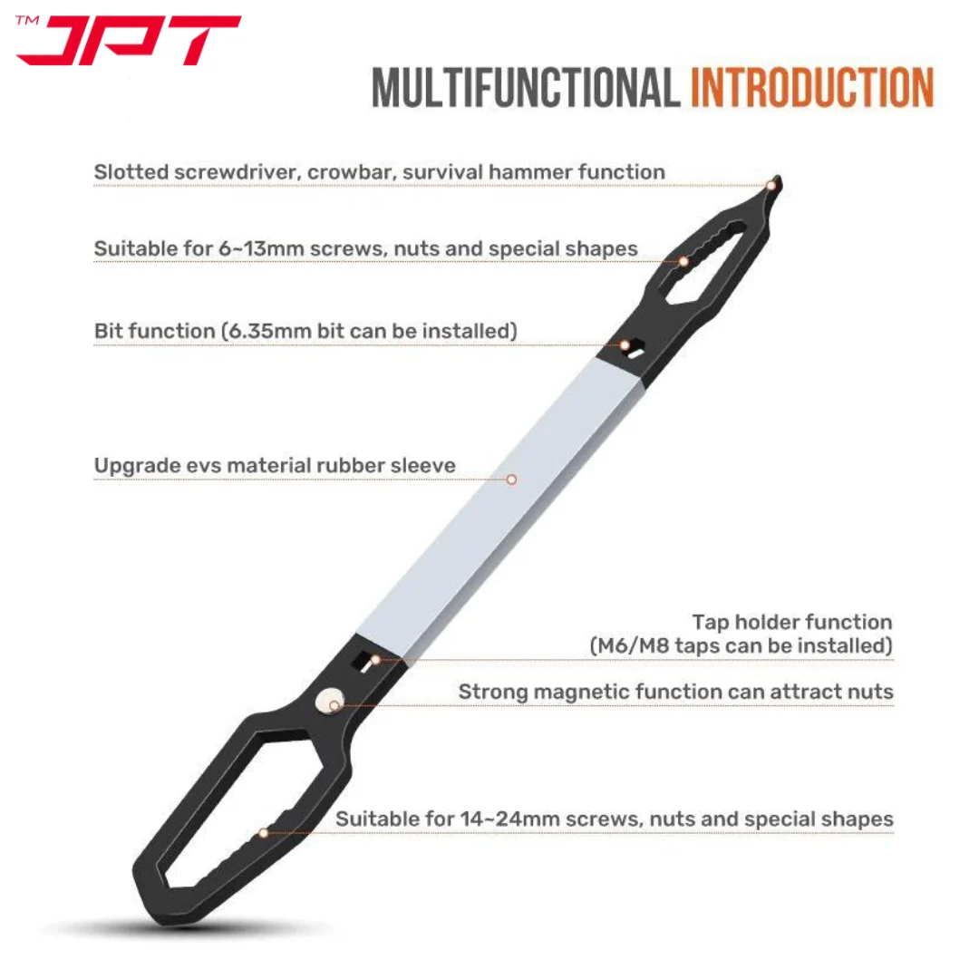 JPT Multifunction Double Head Sink Wrench | Slotted Screwdriver, Crow Bar, Survival Hammer Function | Double-ended Adjustable Wrench Tool | Suitable for 6-13mm Screws & Nuts - Image 6