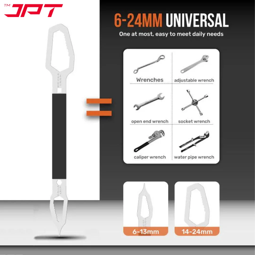 JPT Multifunction Double Head Sink Wrench | Slotted Screwdriver, Crow Bar, Survival Hammer Function | Double-ended Adjustable Wrench Tool | Suitable for 6-13mm Screws & Nuts - Image 7