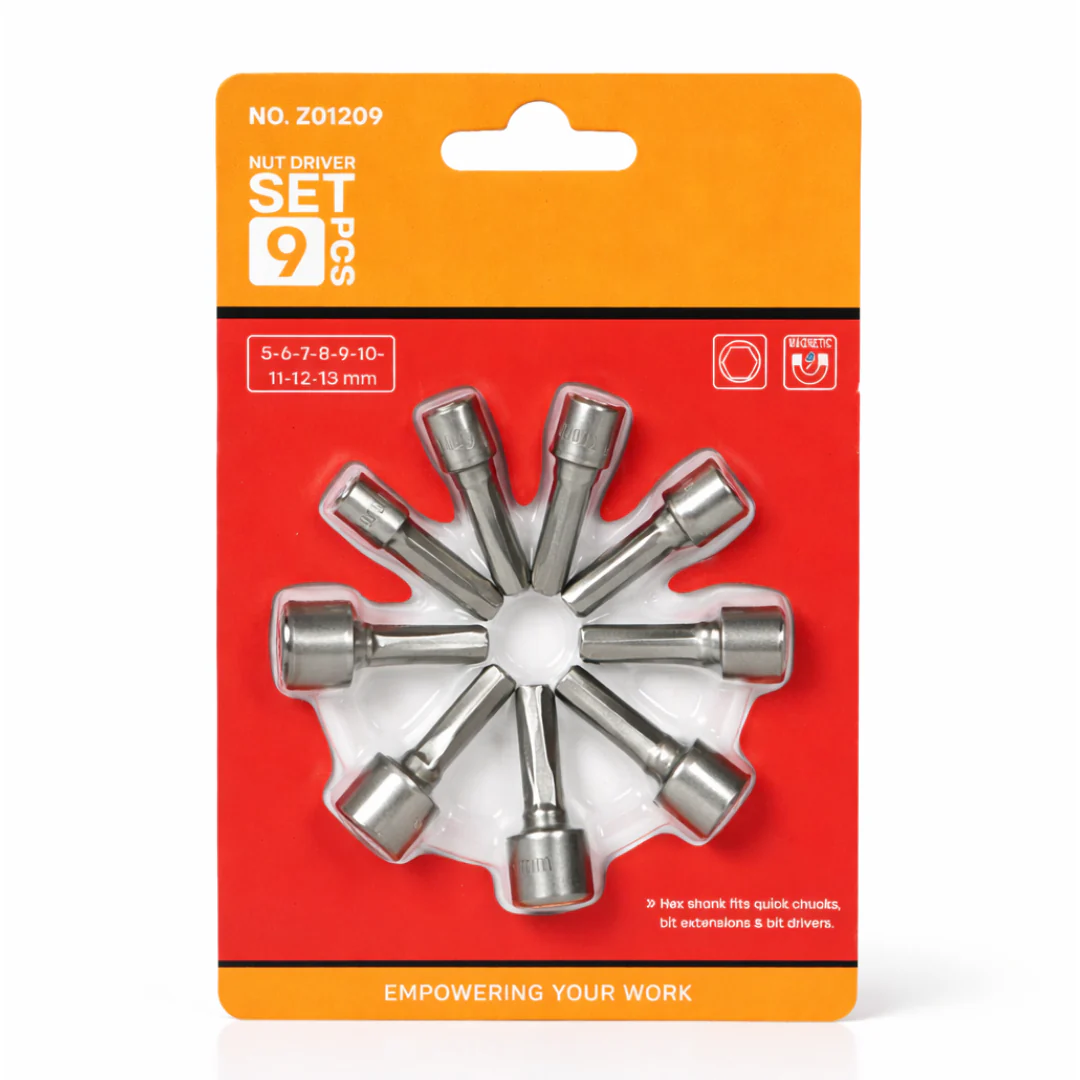 JPT Nut Driver Set 9 PCS Magnetic Hex Nut Driver Bits for Drill – 5-13mm Hex Socket Nut Setter Set for Electric Drill, Roofing, Electrical, Fabrication & Automotive Work
