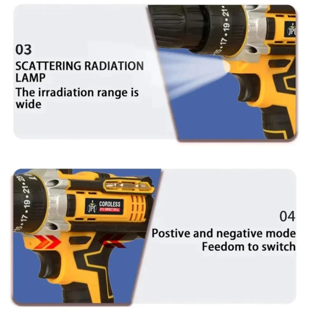 JPT Heavy Duty 21-volt Portable Cordless Drill Machine | 25N.M Torque | 0-3500RPM Speed | 2 Speed Modes | 25+3 Gear Setting | 3/8-Inch Chuck | 1500mAh Battery | 6-Months Warranty - Image 5