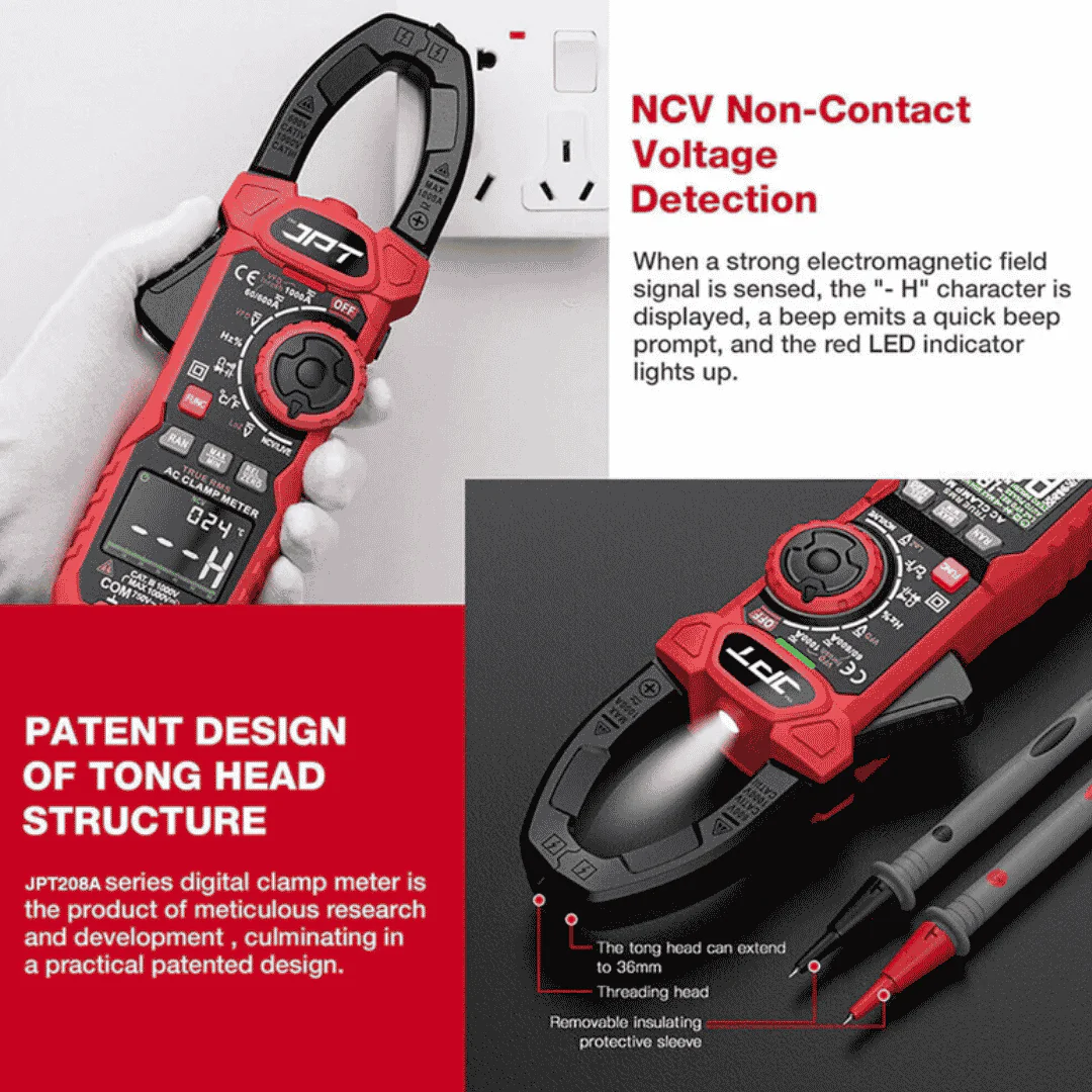 JPT Pro Series 1000A Inrush Digital Clamp Meter | Digital Multimeter with 6000 Counts | AC/DC Current & Voltage Tester | Temperature, Capacitance, Continuity, Duty Cycle - Image 3
