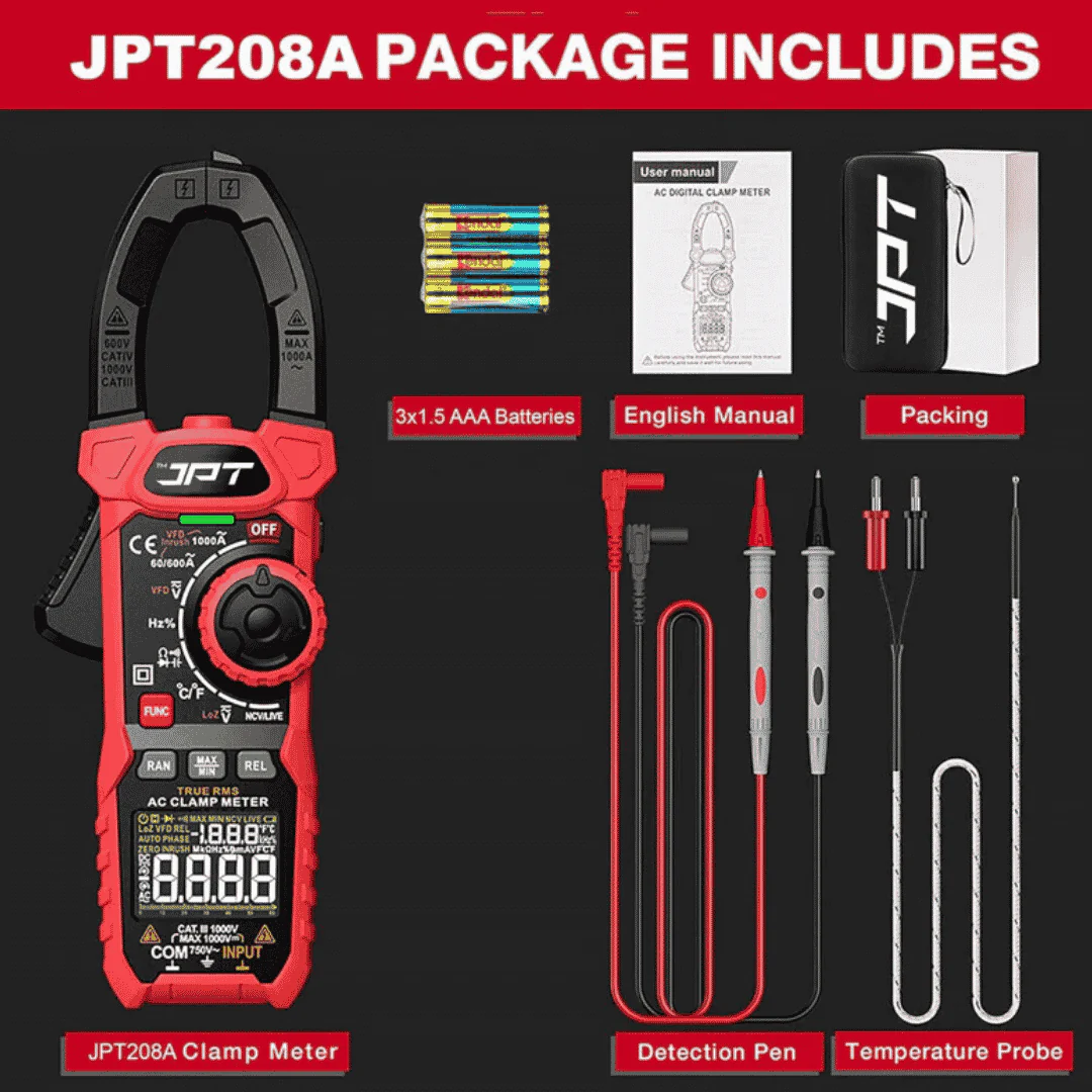JPT Pro Series 1000A Inrush Digital Clamp Meter | Digital Multimeter with 6000 Counts | AC/DC Current & Voltage Tester | Temperature, Capacitance, Continuity, Duty Cycle - Image 5