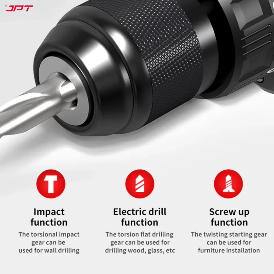 JPT Pro Series 12v Heavy-Duty Brushless Drill Machine | 65N.M Torque | 0-1750RPM Speed | 23+3 Torque Setting | 10MM Metal Keyless Chuck | 2000mAh Battery with Fast Charger - Image 3