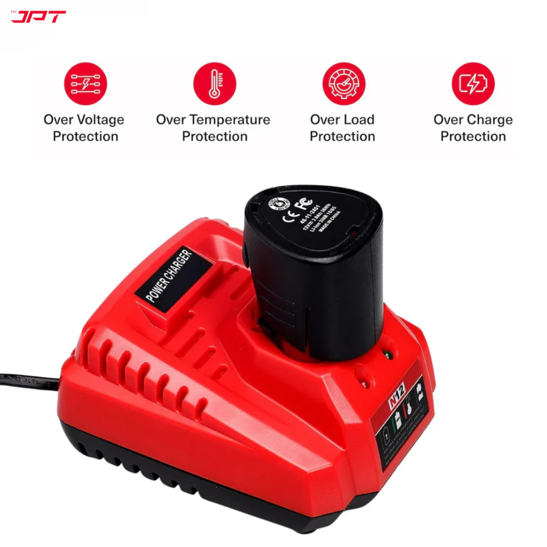 JPT Pro Series 12v Heavy-Duty Brushless Drill Machine | 65N.M Torque | 0-1750RPM Speed | 23+3 Torque Setting | 10MM Metal Keyless Chuck | 2000mAh Battery with Fast Charger - Image 5