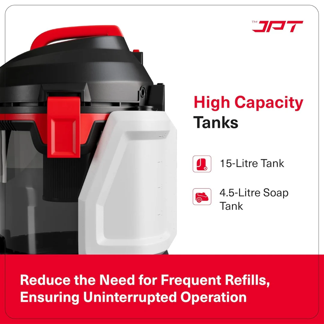 JPT Pro Series 15L Carpet Vacuum Cleaner | 1400W Motor | 17kPa Suction | 15L Tank & 4.5L Soap Tank | Wet & Dry Cleaning | Deep Cleans Carpet, Sofa, Curtains, Mattress, Floors - Image 5