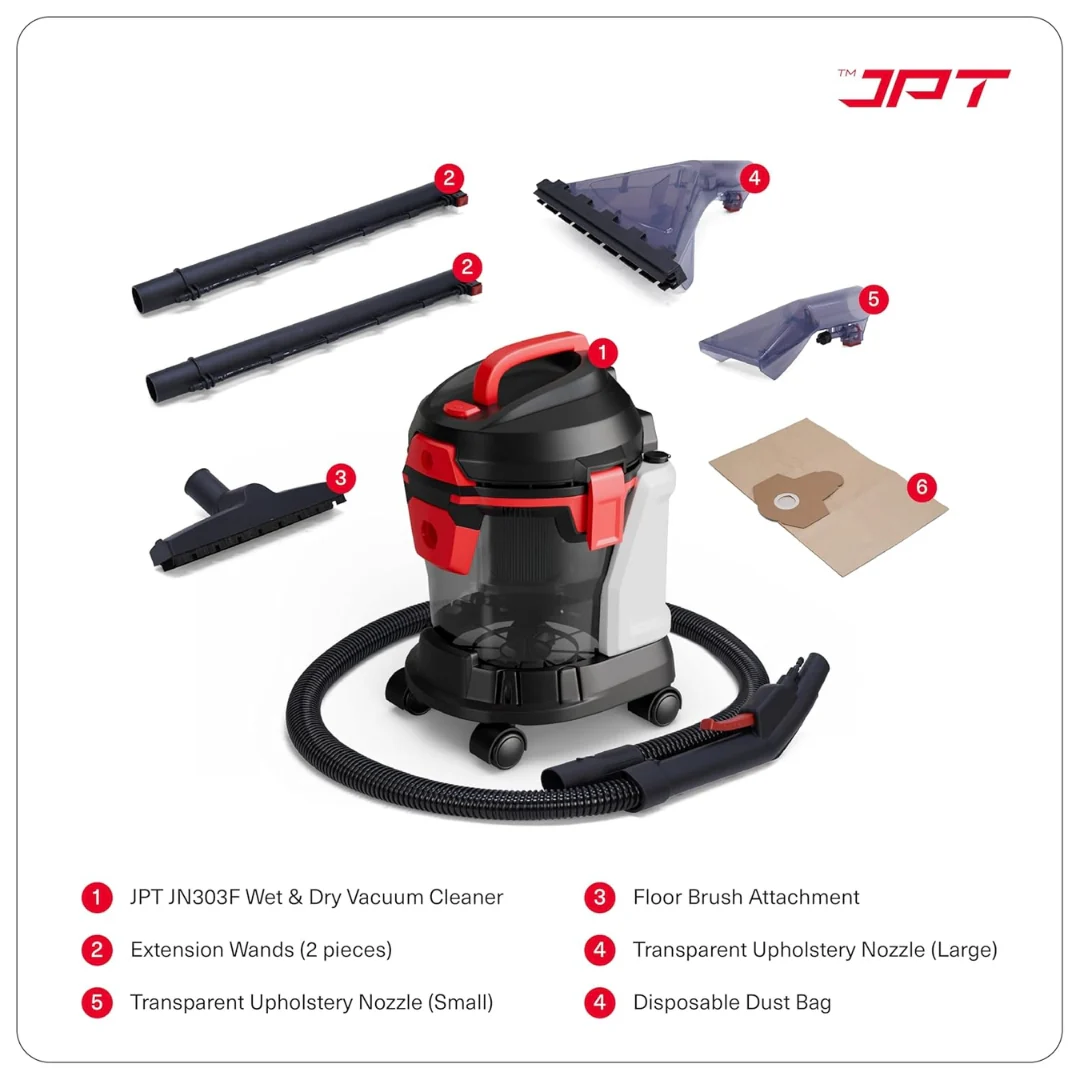 JPT Pro Series 15L Carpet Vacuum Cleaner | 1400W Motor | 17kPa Suction | 15L Tank & 4.5L Soap Tank | Wet & Dry Cleaning | Deep Cleans Carpet, Sofa, Curtains, Mattress, Floors - Image 8