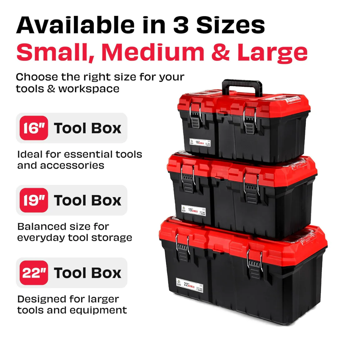 JPT Pro Series 16-Inch Ultra Heavy-Duty Tool Box | Two Transparent Lid With One Tray Compartment | Solid Gasket Seal Design for Dust & Moisture Protection | Industrial-Grade Build Quality - Image 5