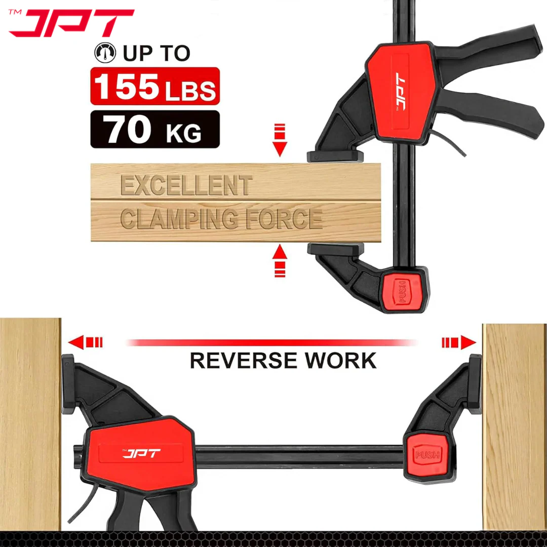 JPT Pro Series 18-Inch Quick-Grip Bar Clamps | 300mm Clamping Range | One-Handed Wood Clamps with Quick-Release Trigger | Heavy-Duty Spreader F-Clamp Set | 155 lbs Hold | Woodworking, Carpentry, DIY - Image 4