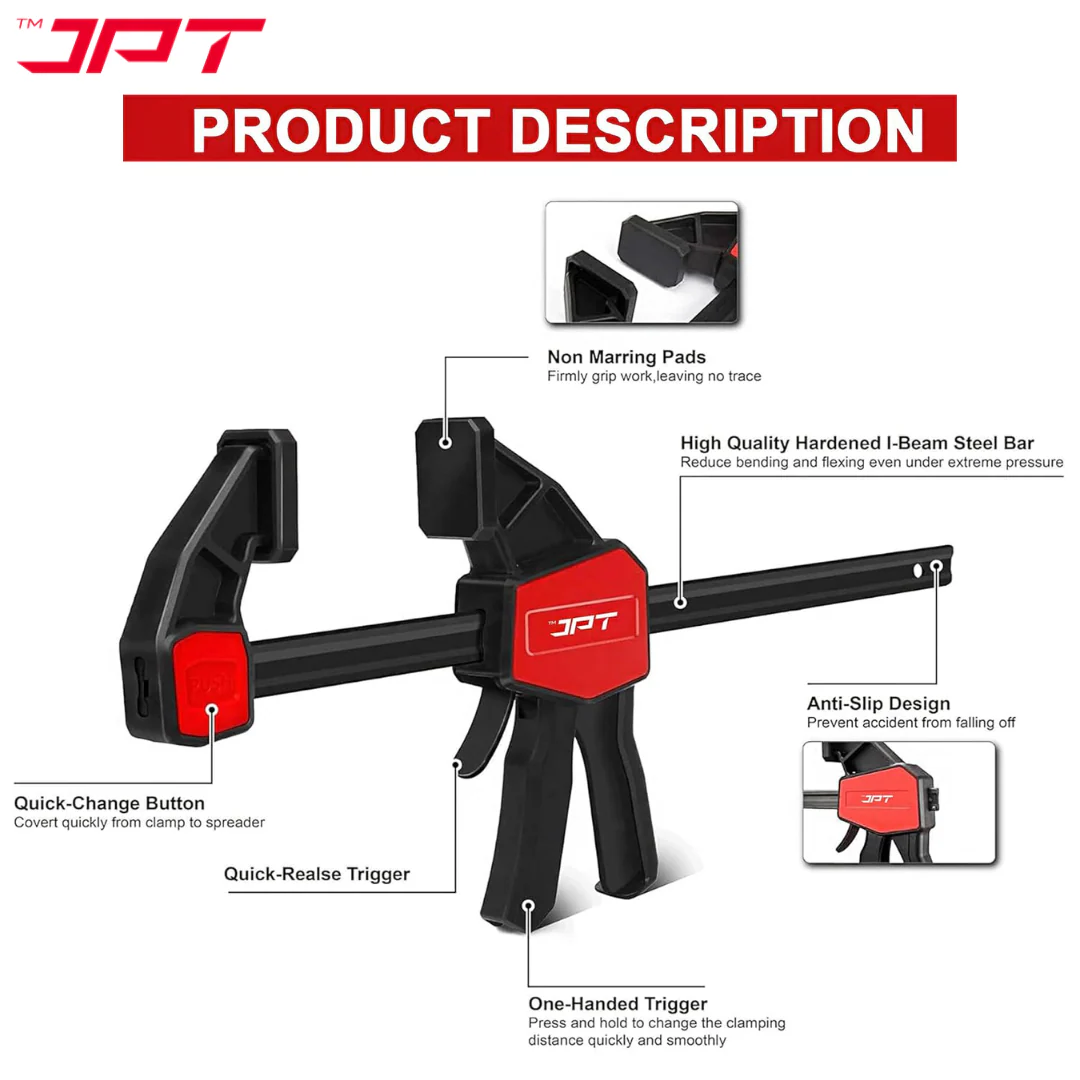 JPT Pro Series 18-Inch Quick-Grip Bar Clamps | 300mm Clamping Range | One-Handed Wood Clamps with Quick-Release Trigger | Heavy-Duty Spreader F-Clamp Set | 155 lbs Hold | Woodworking, Carpentry, DIY - Image 5