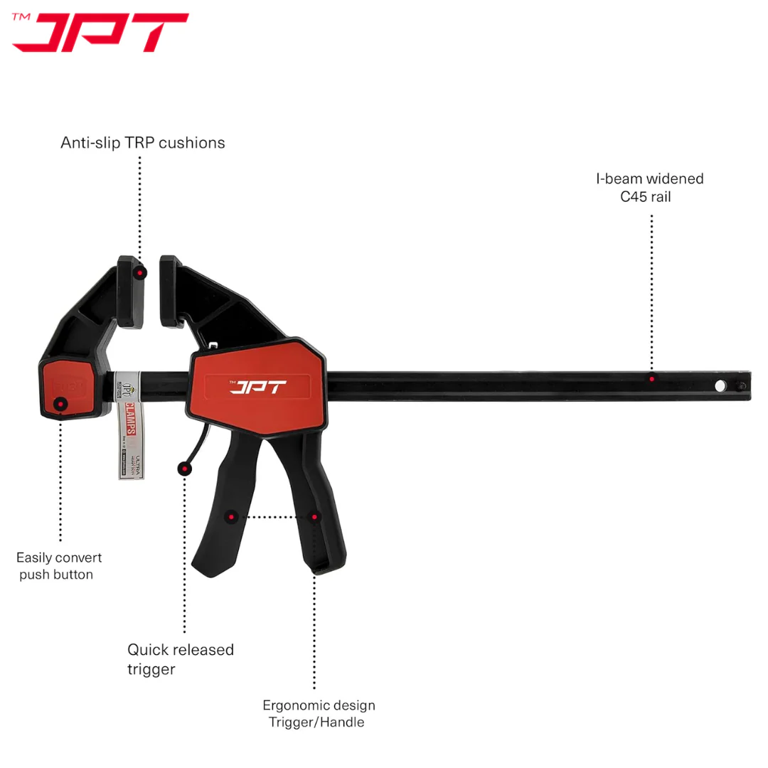 JPT Pro Series 18-Inch Quick-Grip Bar Clamps | 300mm Clamping Range | One-Handed Wood Clamps with Quick-Release Trigger | Heavy-Duty Spreader F-Clamp Set | 155 lbs Hold | Woodworking, Carpentry, DIY - Image 8