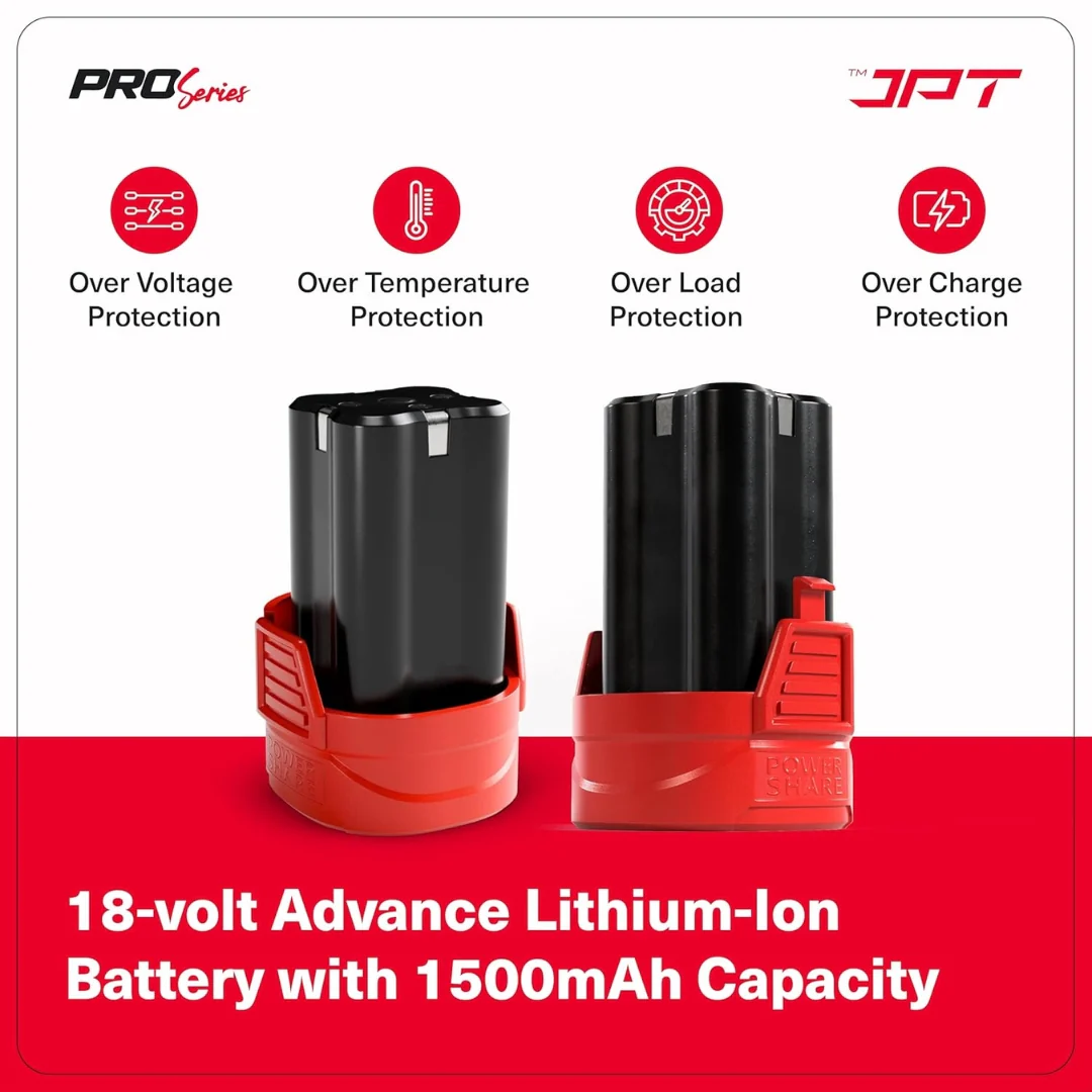 JPT Pro Series 18V Cordless Drill Machine | 70N.M Torque | 0-2150RPM Speed | 25+3 Gears | 2 Speed Modes | 3/8" Keyless Chuck | 1500mAh Battery | Fast Charger | 12-Months Warranty - Image 7