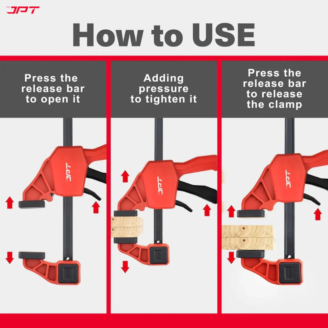 JPT Ultra Heavy-Duty 21-Inch Quick-Grip Bar Clamps | 300mm Clamping Range | One-Handed Wood Clamps with Quick-Release Trigger | F-Clamp Set | 165 lbs Hold | Woodworking, Carpentry, DIY - Image 7