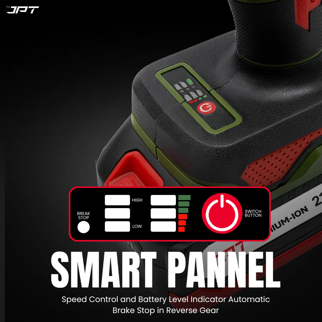 JPT Combo Heavy-Duty Pro Series 21v Cordless Impact Wrench with 10Pcs Socket Set | Brushless Motor | 750N.M Torque | 4200RPM Speed | 3”2 Shank | 3 Variable Speed | 4000mAh Battery & Fast Charger | For Cars, Bikes & Garage Use - Image 6