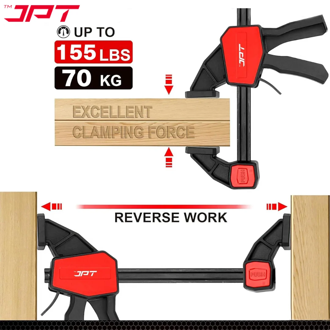 JPT Pro Series 30-Inch Quick Grip Bar Clamp for Woodworking, One-Handed Wood Clamp with Quick-Release Trigger, Heavy-Duty Spreader Clamps Set, 70KG (155 lbs) Holding Capacity - Image 4
