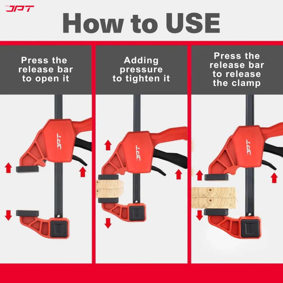 JPT Ultra Heavy-Duty 33-Inch Quick-Grip Bar Clamps | 600mm Clamping Range | One-Handed Wood Clamps with Quick-Release Trigger | F-Clamp Set | 165 lbs Hold | Woodworking, Carpentry, DIY - Image 9