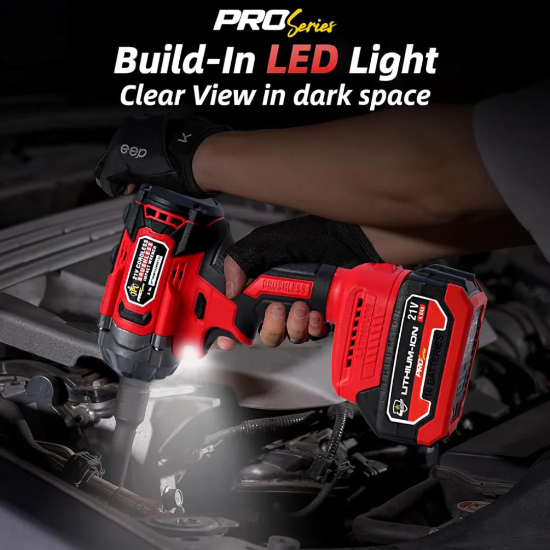 JPT Pro Series Brushless Heavy Duty 21-volt Cordless Impact Wrench | 350N.M Torque | 0-3450RPM Speed | 1/2-Inch Shank | 4000mAh Battery | All Accessories Included | 12-Months Warranty - Image 4