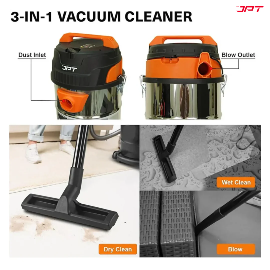 JPT Pro Series 35L Wet and Dry Vacuum Cleaner with Blower | 3200W Motor | 26kPa Suction | 35L Tank | Stainless Steel Body | 10-Ft Cord & 7-Ft Hose | For Cleaning Home, Car, Furniture - Image 5