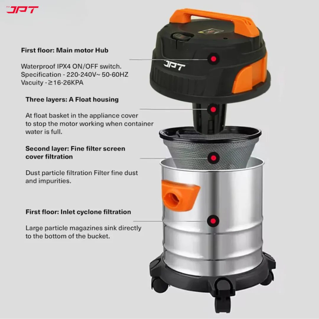 JPT Pro Series 35L Wet and Dry Vacuum Cleaner with Blower | 3200W Motor | 26kPa Suction | 35L Tank | Stainless Steel Body | 10-Ft Cord & 7-Ft Hose | For Cleaning Home, Car, Furniture - Image 6