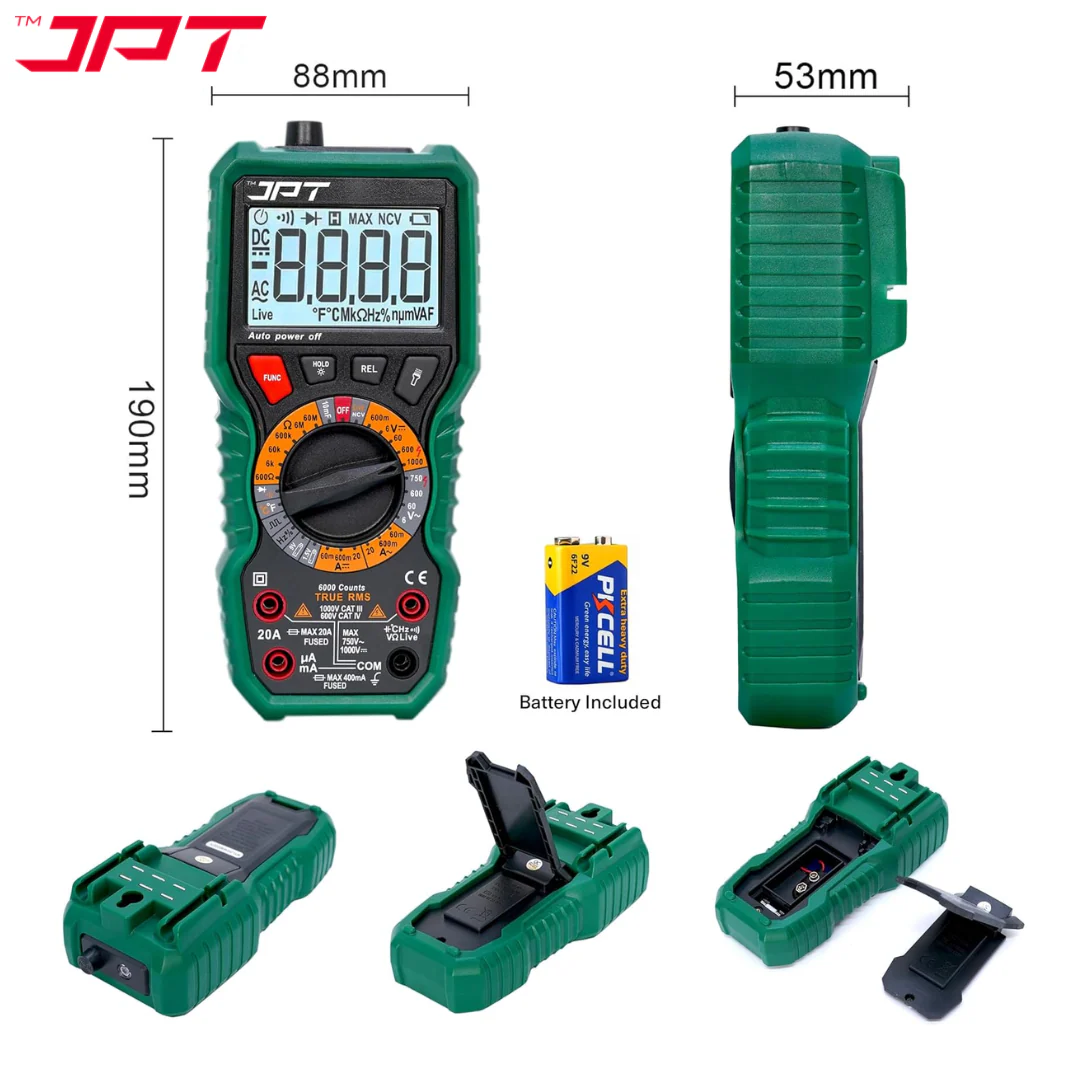 JPT Pro Series Digital Multimeter True RMS 1000V AC/DC | 6000 Counts Auto-Ranging Voltmeter | NCV, Frequency, Ohm, Diode, Continuity Tester | Best for Technicians, Electrician, And More - Image 7