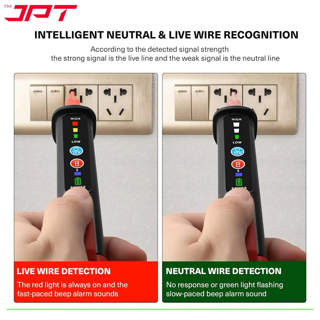 JPT Pro Series Non-Contact Dual Range (12V-1000V / 48V-1000V) AC Voltage Tester | Tester for Live/Null Wire Detection | Buzzer Alarm & LED Flashlight | Best for Electricians, Technicians, Ad Home Use - Image 5