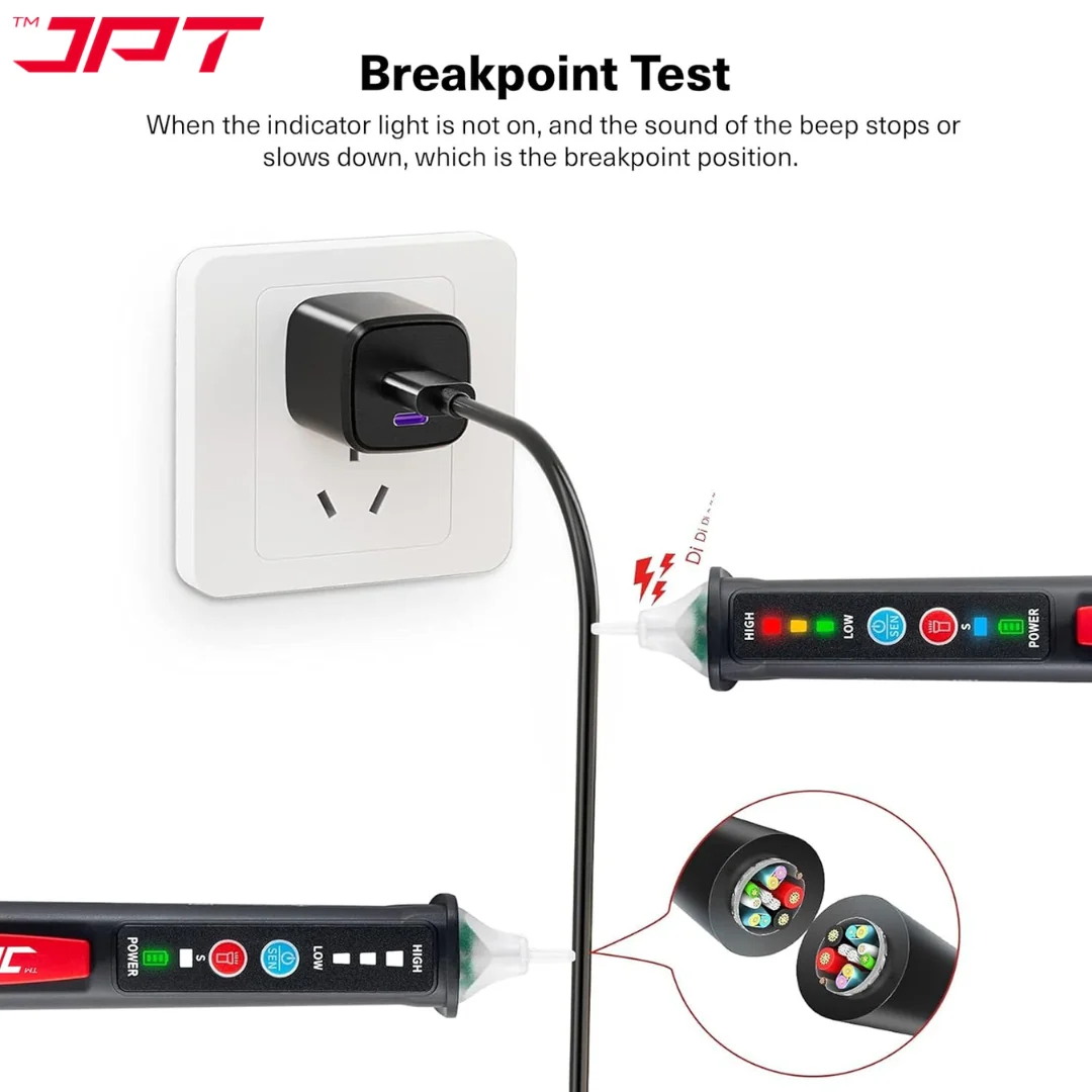 JPT Pro Series Non-Contact Dual Range (12V-1000V / 48V-1000V) AC Voltage Tester | Tester for Live/Null Wire Detection | Buzzer Alarm & LED Flashlight | Best for Electricians, Technicians, Ad Home Use - Image 6