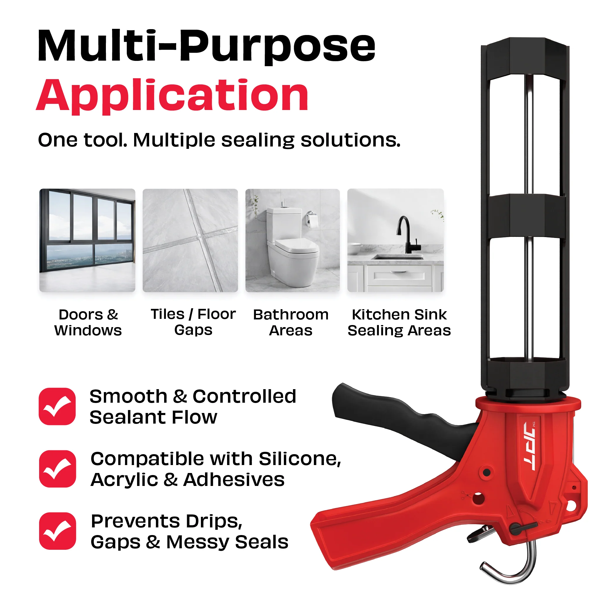 JPT Pro Series Ultra Heavy-Duty Silicone Gun | Industrial Grade ABS Frame | With Built-in Nozzle Cutter and Puncture Tool | For Construction & Industrial Works - Image 4
